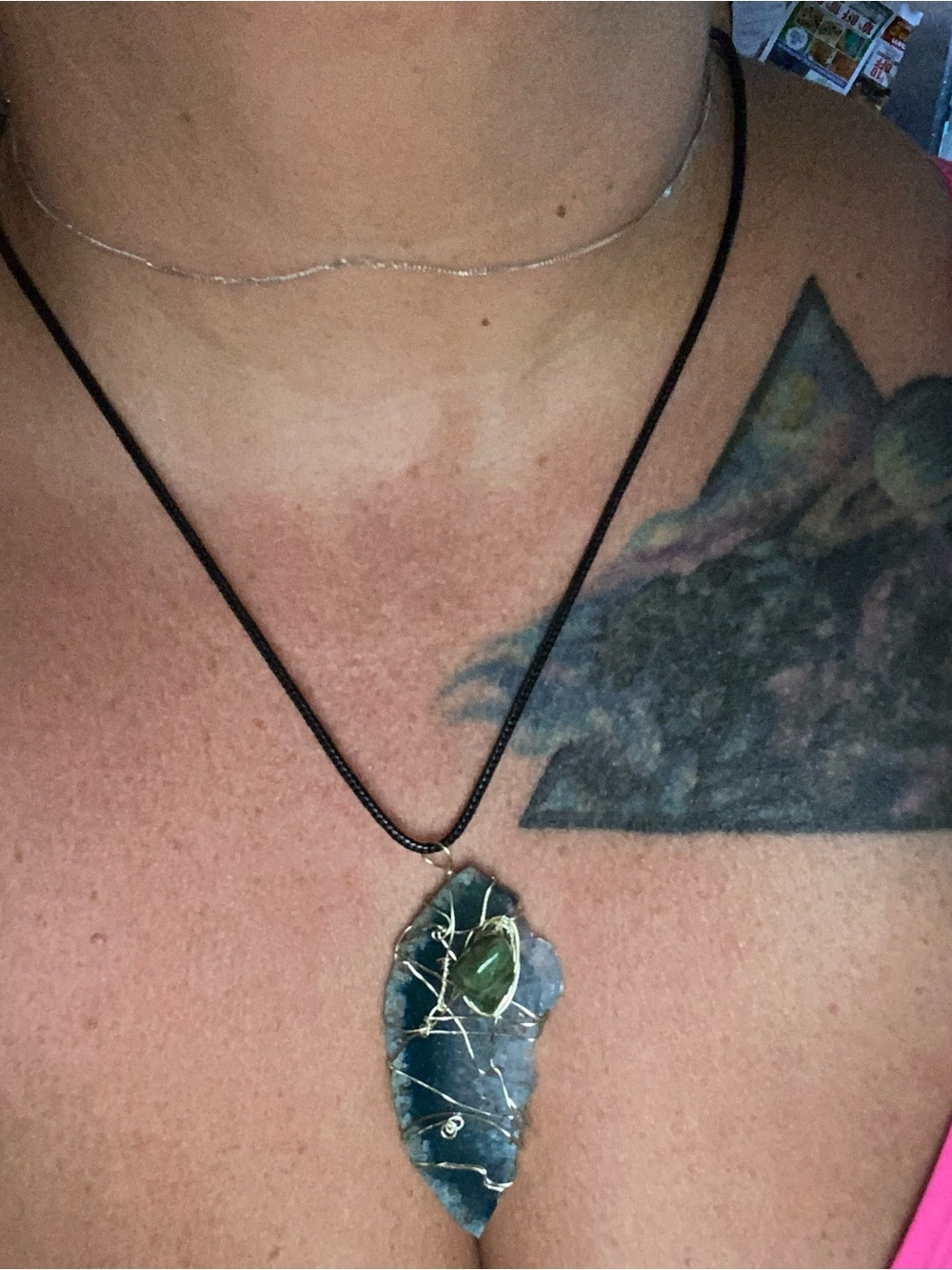 Blue Geode Wire-Wrapped accent jade Stone Pendant Necklace